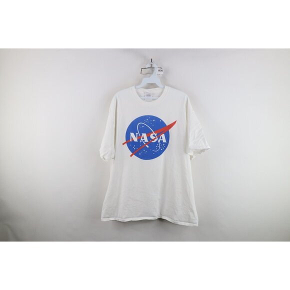 Vintage 90s Y2K Mens XL Spell Out NASA Space Short Sleeve T-Shirt White Cotton - Picture 1 of 9